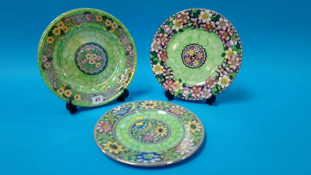 Three Maling lustre plates