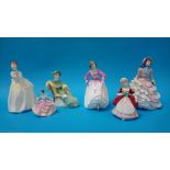 Six various Royal Doulton figures, including 'Hannah', 'Ascot' etc.