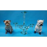 An epergne and two Staffordshire pugs