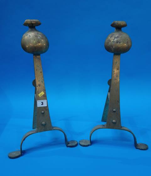 Pair of brass Arts and Crafts fire dogs