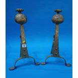 Pair of brass Arts and Crafts fire dogs