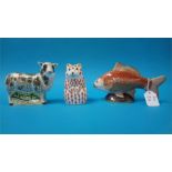 Three Royal Crown Derby paperweight fish, Jacob sheep and