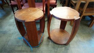 A pair of oak barrel shaped occasional tables