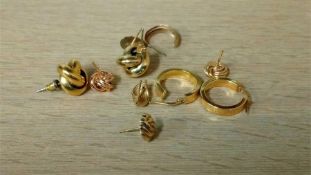 Three pairs of 9ct gold earrings etc. Total weight 12.2 grams