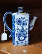 A blue and white tea pot