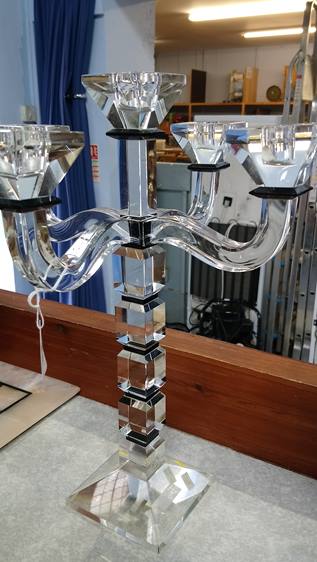 A glass Deco style candelabra