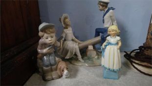 Two Lladro figure groups and a Royal Worcester figure