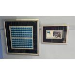 A pair of framed Gateshead Millennium Bridge stamps