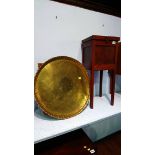 An Indian brass table and a sewing box