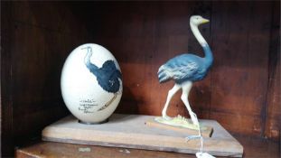 A painted mounted ostrich egg