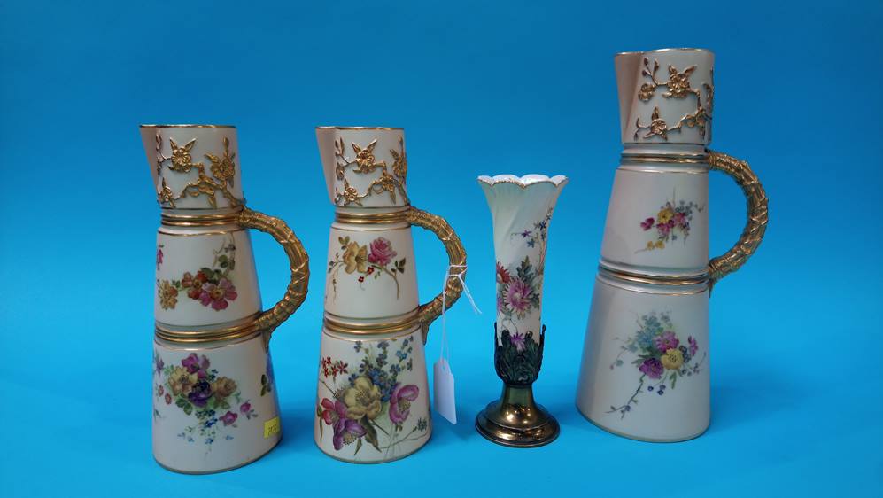 Pair of Royal Worcester blush ivory jugs decorated with flowers, a larger jug with similar - Image 5 of 8