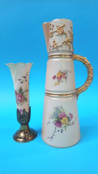 Pair of Royal Worcester blush ivory jugs decorated with flowers, a larger jug with similar - Image 7 of 8