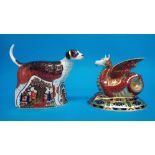 Two Royal Crown Derby paperweights; The Wessex Wyvern, 466/2000 and a Foxhound, Sinclairs, pre-