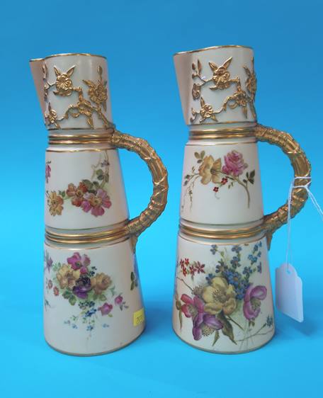 Pair of Royal Worcester blush ivory jugs decorated with flowers, a larger jug with similar - Image 6 of 8