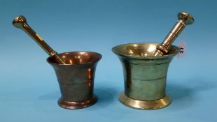 Two brass pestle and mortars