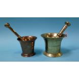 Two brass pestle and mortars