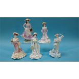 Four Coalport figures and a Royal Worcester figure