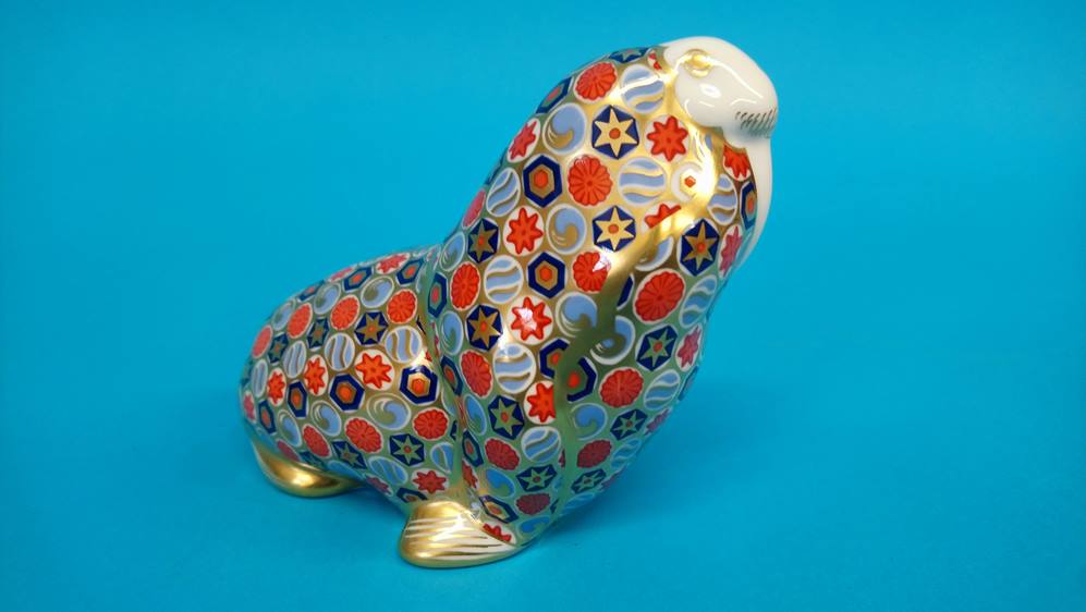 Four Royal Crown Derby paperweights; an Oceanic Whale, 2003, gold stopper, 22cm, a Walrus, a Sea - Image 11 of 13