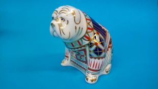 Four Royal Crown Derby paperweights; Labrador, 2006 with gold stopper, 15cm, with box, Bulldog, with