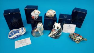 Six Royal Crown Derby paperweights; Terrapin, 2000, Poppy mouse, Baby Rows mouse, 2000, King