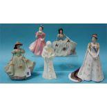 Five various figures, Royal Worcester, Royal Doulton etc. Including Royal Worcester figure 'Princess