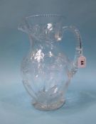 A large good quality cut glass water jug, 34cm tall