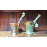 Two brass pestle and mortars