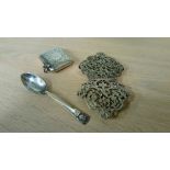 Silver Vesta and spoon etc.