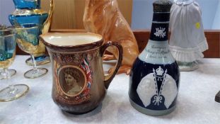 Royal Doulton commemorative jug and a Copeland fla