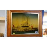 A Trafalgar East Indiaman reverse glass painting