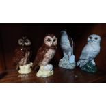 Beswick 'Beneagles' and three Doulton owls