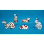 Five Royal Crown Derby paperweights 'Fox', 'Puppy'