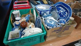 Two boxes of blue and white and other china
