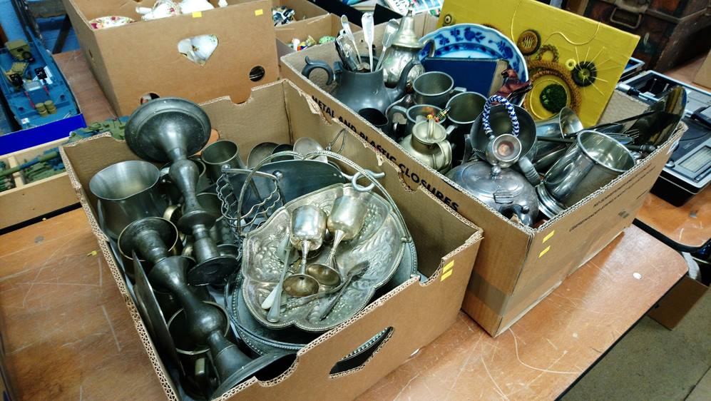 Two boxes of metal ware