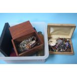 Box containing various watches and a telescope etc