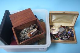 Box containing various watches and a telescope etc