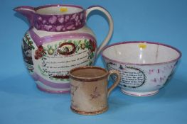 Three pieces of Sunderland pottery