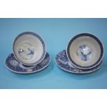 Five blue and white Chinese tea bowls and saucers