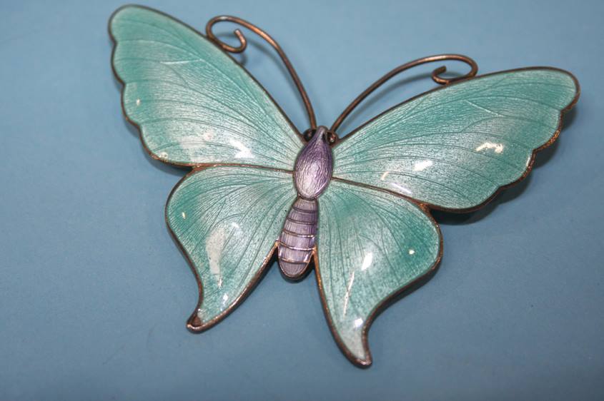 A 'Sterling silver' enamelled butterfly brooch