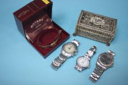 Four various watches and a small bone casket