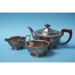 A matched silver three piece tea set, marks for Bi