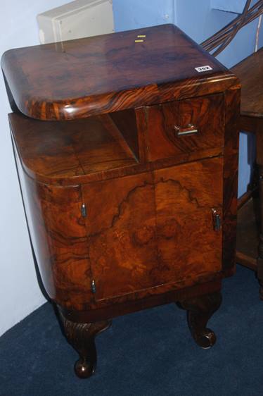 A pair of Art Deco walnut bedside cabinets, 44cm w - Image 2 of 4