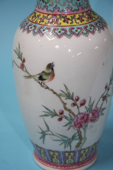 A small pair of Chinese vases and a figure on hors - Image 2 of 6