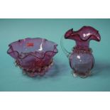 Victorian Cranberry glass bowl and cream jug