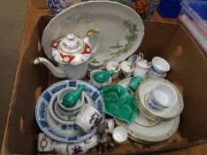 Tray of various china, including Evesham etc.