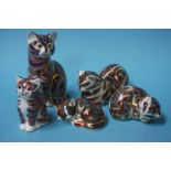 Five Royal Crown Derby cat paperweights, Contented