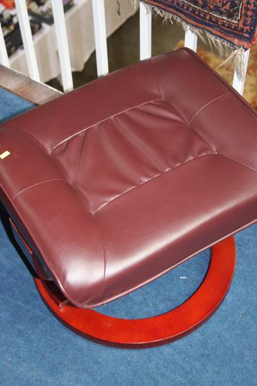 A burgundy leather armchair and footstool - Image 8 of 8