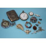 A silver cigarette case, pocket watch and a 9ct wr