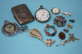 A silver cigarette case, pocket watch and a 9ct wr