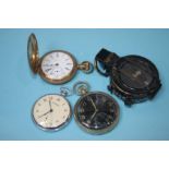 A military issue compass and pocket watch and two